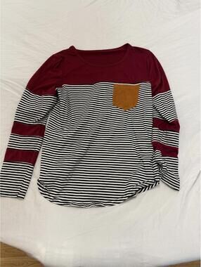 Stylish Striped Long Sleeve Top with Pocket - Medium